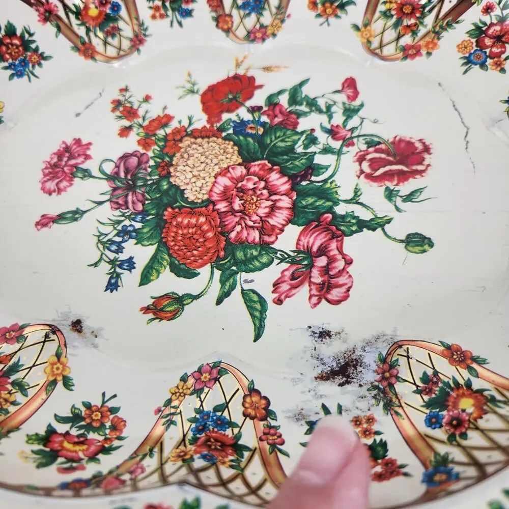 VTG Daher Decorated Ware Oval Scalloped Bowl Floral Design Made in England